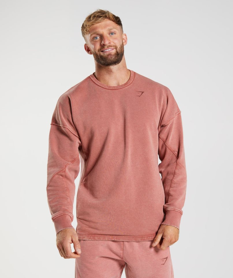 Men's Gymshark Power Washed Crew Sweatshirts Rose | NZ 0GNXCA